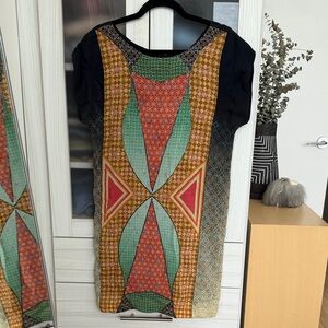 Tanvi Kedia Anthropologie Embroidered & Beaded Geometric Print Mini Dress